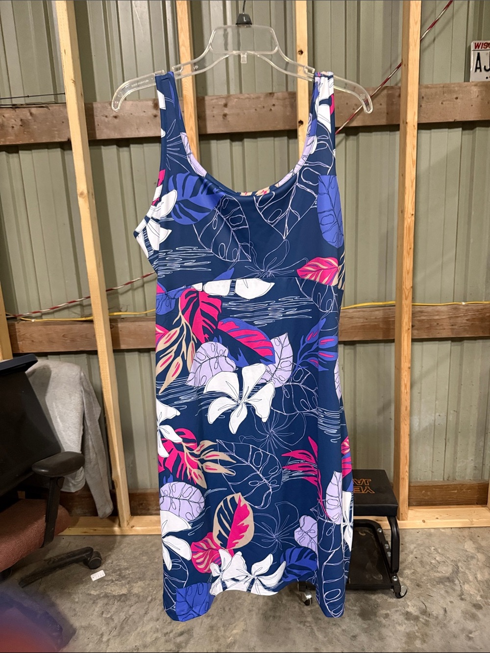 Columbia Navy Blue Floral Tank Dress with Pink & White Accents